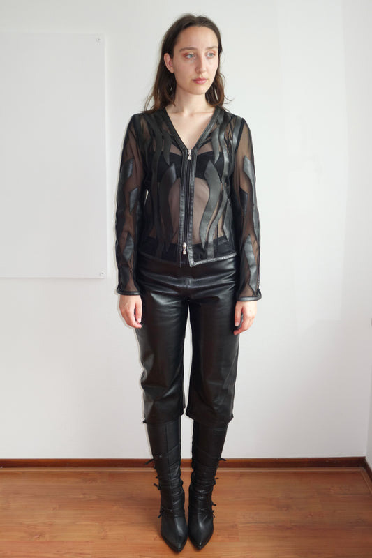 Vintage leather mesh vest